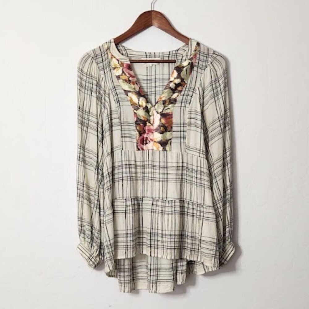 Anthropologie Women's Darlene Plaid Peasant Blouse in size Medium